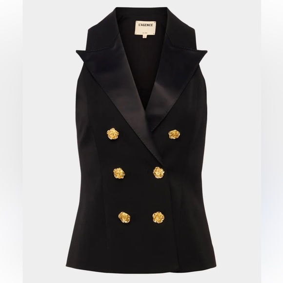 NEW L’Agence Vesper Double Breasted Tux Vest Black Rose Buttons Size 8 - Picture 2 of 9